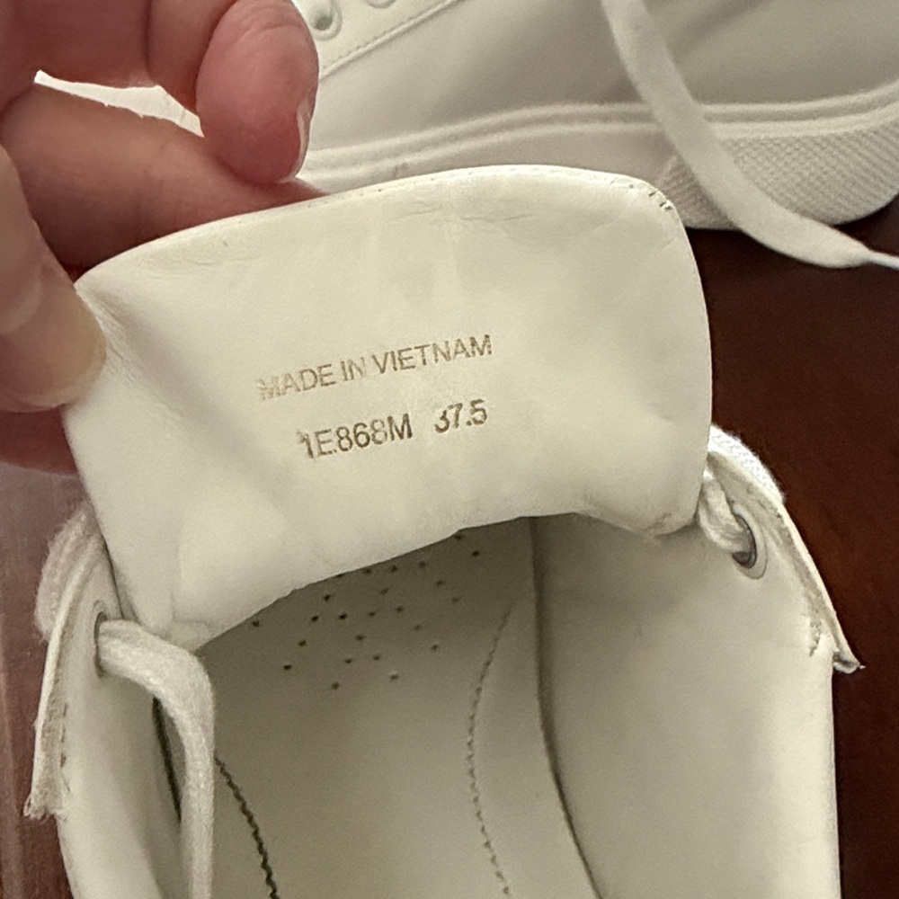 Prada White Leather Low-Top Sneakers with Black Heel - Picture 4 of 6